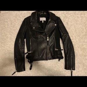 BCBG Black Leather Jacket Size XS